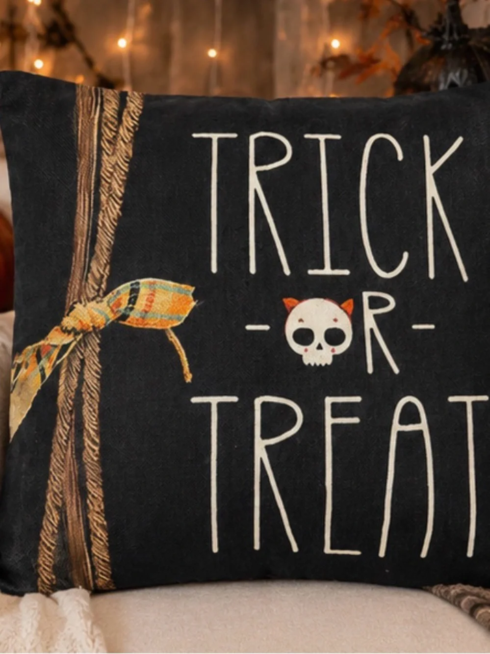 Decorative Halloween “Trick or Treat” with skull throw pillow COVER